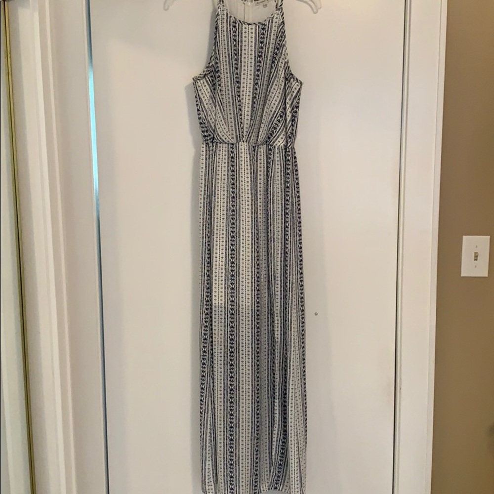 Navy and white printed maxi dress
